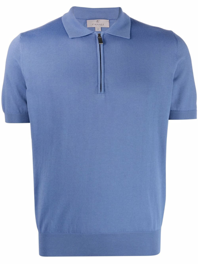 Canali Zipped Polo Shirt In Blue