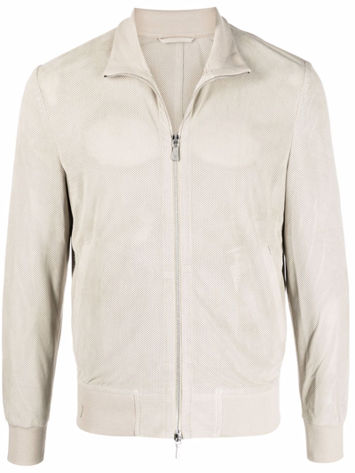 Eleventy High-neck Leather Jacket In Nude