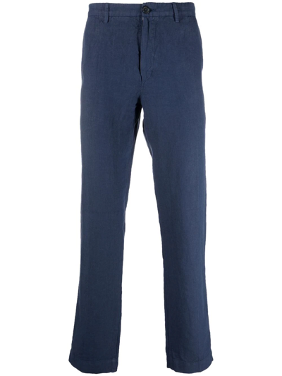 120% Lino Drawstring-waist Linen Trousers In Blau