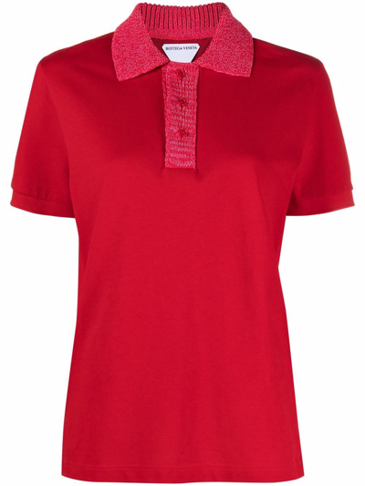 Bottega Veneta Ribbed-knit Trimmed Cotton-piqué Polo Shirt In Red
