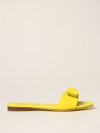 Ferragamo Leather Flat Sandals With Bow - Atterley In Lime