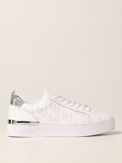 Liu •jo Leather Sneakers With Liu Jo Perforated Logo In White