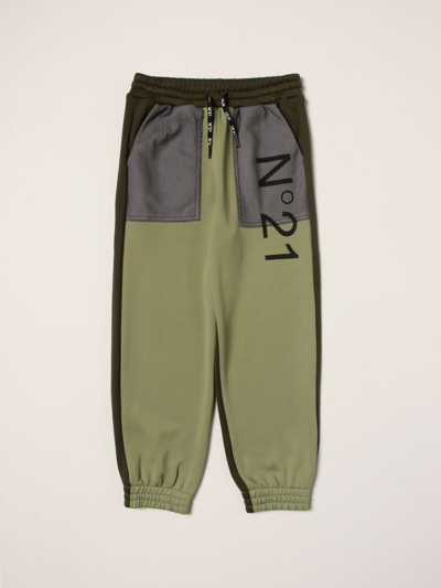 N°21 Kids' N ° 21 Jogging Trousers In Cotton Blend In Military