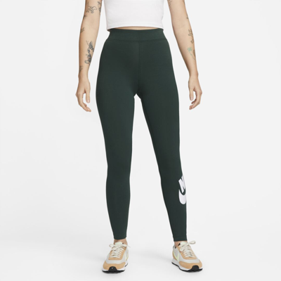 Nike Sportswear Essential Women's High-waisted Logo Leggings In Pro Green,white