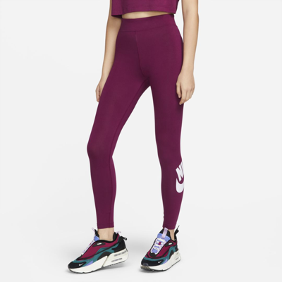 Nike Sportswear Essential Women's High-waisted Logo Leggings In Sangria,white