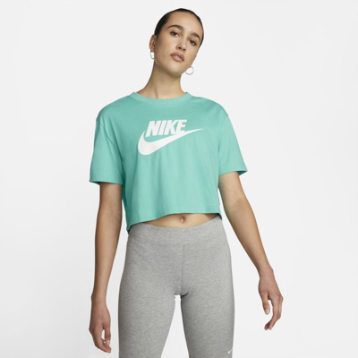 Nike Sportswear Essential Women's Cropped Logo T-shirt In Washed Teal,white