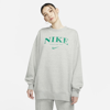 Nike Sportswear Essentials Women's Oversized Fleece Sweatshirt In Dark Grey Heather,malachite