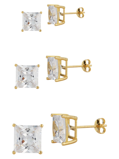 Chloe & Madison Women's Set Of 3 14k Goldplated Sterling Silver & Cubic Zirconia Stud Earrings
