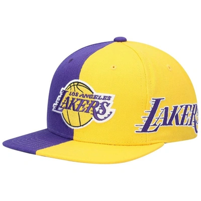 Mitchell & Ness Men's Purple And Gold Los Angeles Lakers Team Half And Half Snapback Hat In Purple,gold