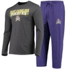 Concepts Sport Men's  Purple, Heathered Charcoal Distressed Ecu Pirates Meter Long Sleeve T-shirt And In Purple