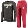 Concepts Sport Crimson/heathered Charcoal Washington State Cougars Meter Long Sleeve T-shirt & Pants In Crimson