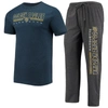 Concepts Sport Men's  Heathered Charcoal, Navy Marquette Golden Eagles Meter T-shirt And Pants Sleep In Heather Charcoal