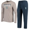 Concepts Sport Men's  Gray, Deep Sea Blue Seattle Kraken Meter Long Sleeve T-shirt And Pants Set In Gray