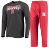 CONCEPTS SPORT CONCEPTS SPORT SCARLET/HEATHERED CHARCOAL NEBRASKA HUSKERS METER LONG SLEEVE T-SHIRT & PANTS SLEEP S