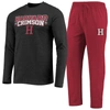 Concepts Sport Crimson/heathered Charcoal Harvard Crimson Meter Long Sleeve T-shirt & Pants Sleep Se In Crimson