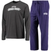CONCEPTS SPORT CONCEPTS SPORT PURPLE/HEATHERED CHARCOAL TCU HORNED FROGS METER LONG SLEEVE T-SHIRT & PANTS SLEEP SE