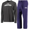 Concepts Sport Purple/heathered Charcoal Tcu Horned Frogs Meter Long Sleeve T-shirt & Pants Sleep Se In Heather Charcoal