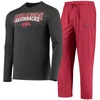 Concepts Sport Cardinal/heathered Charcoal Arkansas Razorbacks Meter Long Sleeve T-shirt & Pants Sle In Cardinal