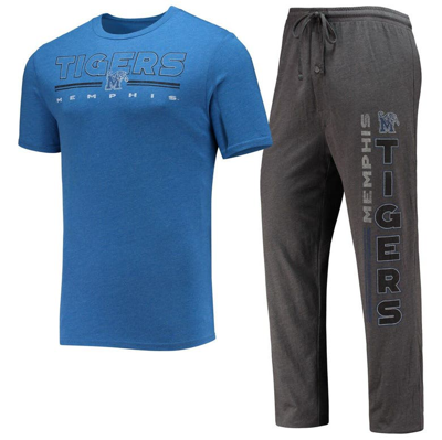 Concepts Sport Men's  Heathered Charcoal, Royal Memphis Tigers Meter T-shirt And Pants Sleep Set In Heathered Charcoal,royal