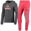 CONCEPTS SPORT CONCEPTS SPORT RED/HEATHER CHARCOAL LOUISVILLE CARDINALS METER LONG SLEEVE HOODIE T-SHIRT & JOGGER P