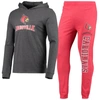 Concepts Sport Red/heather Charcoal Louisville Cardinals Meter Long Sleeve Hoodie T-shirt & Jogger P In Red