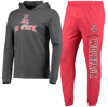 CONCEPTS SPORT CONCEPTS SPORT RED/HEATHER CHARCOAL NC STATE WOLFPACK METER LONG SLEEVE HOODIE T-SHIRT & JOGGER PAJA