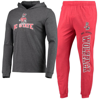 Concepts Sport Red/heather Charcoal Nc State Wolfpack Meter Long Sleeve Hoodie T-shirt & Jogger Paja In Red