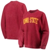 Pressbox Women's Cardinal Iowa State Cyclones Comfy Cord Vintage-like Wash Basic Arch Pullover Sweatshirt In Cardinal