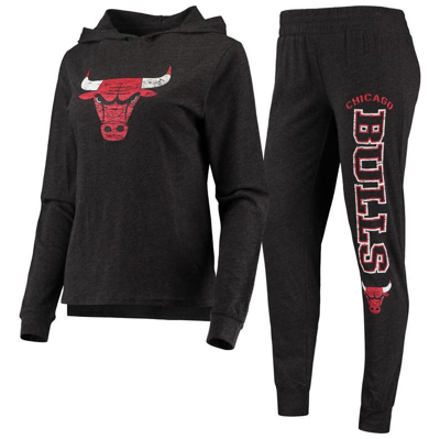 Concepts Sport Women's  Heathered Black Chicago Bulls Hoodie And Pants Sleep Set