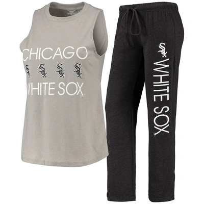 Concepts Sport Women's  Black, Gray Chicago White Sox Meter Muscle Tank Top And Pants Sleep Set In Black,gray