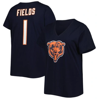 Fanatics Women's Plus Size Justin Fields Navy Chicago Bears Player Name Number V-neck T-shirt