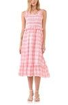 English Factory Plaid Ruffled Midi Dress In Red