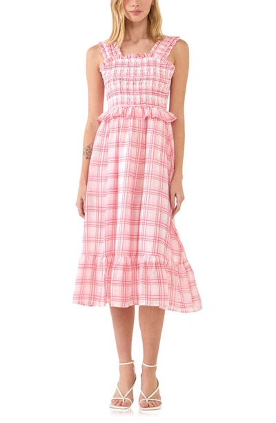 English Factory Plaid Ruffled Midi Dress In Red