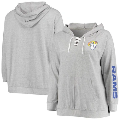 Fanatics Women's Plus Size Heathered Gray Los Angeles Rams Lace-up Pullover Hoodie