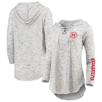 Pressbox Gray Nebraska Huskers Space Dye Lace-up V-neck Long Sleeve T-shirt