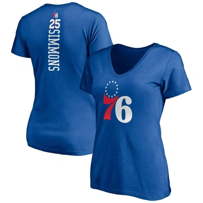 Fanatics Women's Ben Simmons Royal Philadelphia 76ers Playmaker Logo Name Number V-neck T-shirt