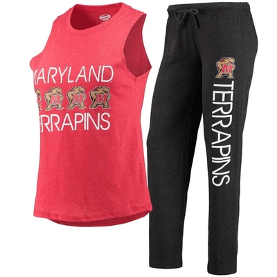 Concepts Sport Women's  Black, Red Maryland Terrapins Tank Top And Pants Sleep Set In Black,red