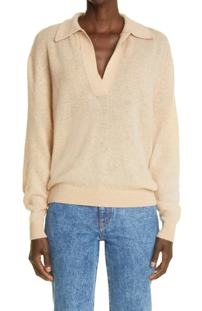 Khaite Jo Stretch Cashmere Polo Sweater In Beige