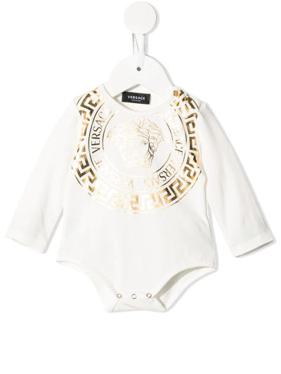 Versace Babies' Medusa-print Metallic Body In White