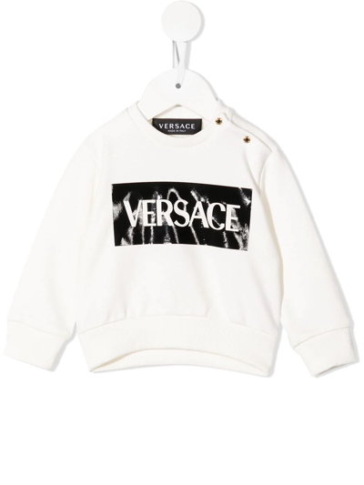 Versace Babies' Logo印花抓绒卫衣 In White