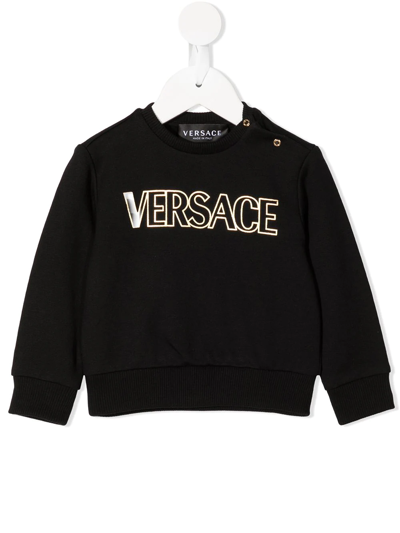 Versace Babies' Logo印花抓绒卫衣 In Black