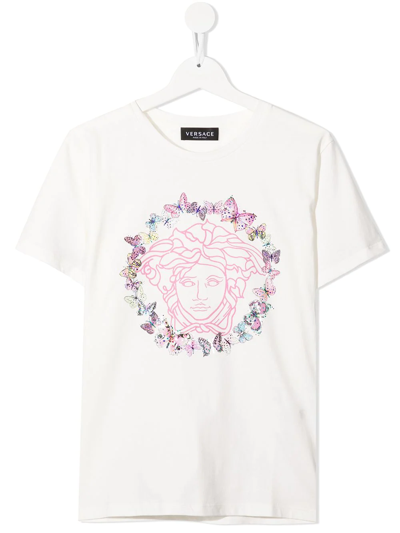 Versace Kids' Medusa Head Print T-shirt In White