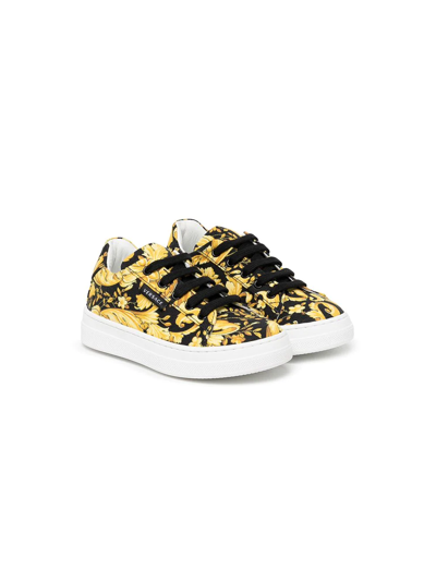 Versace Kids' Baroque-print Canvas Trainers 3-4 Years In Black/comb