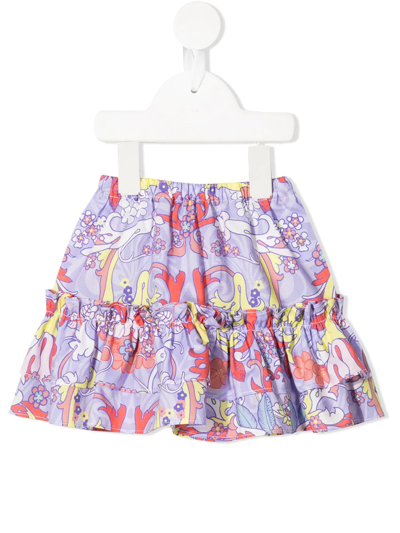 Versace Babies' Barocco-print Ruffled Miniskirt In Purple