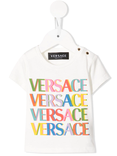 Versace Babies' Logo印花平纹针织t恤 In Bianco