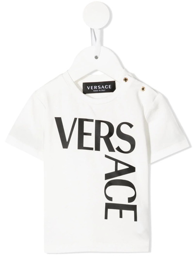 Versace Babies' Logo印花平纹针织t恤 In White