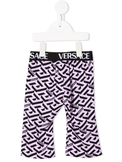 Versace Babies' Logo-waistband Leggings In Pink