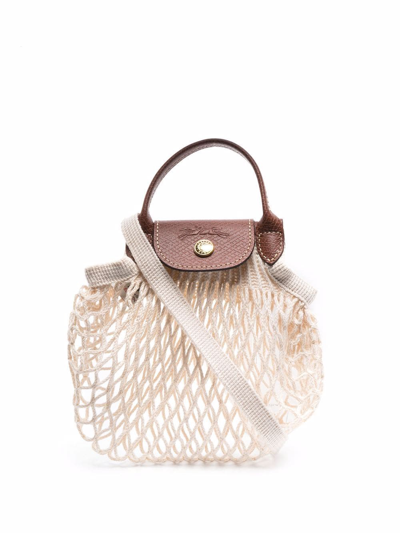 Longchamp Le Pliage Filet Knitted Mesh Cross-body Bag In Neutrals