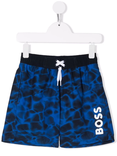 Bosswear Kids' Logo-print Swim Shorts In Blue