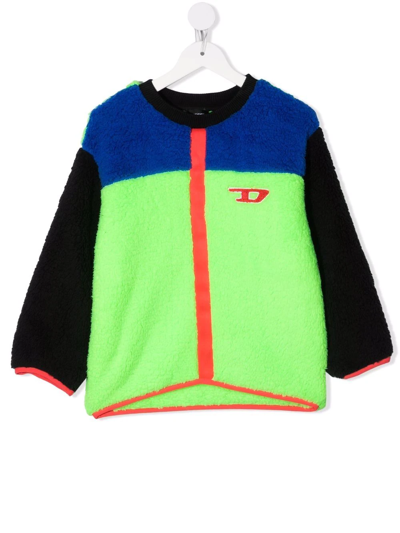 Diesel Teen Colour-block Brushed Sweatshirt In Green